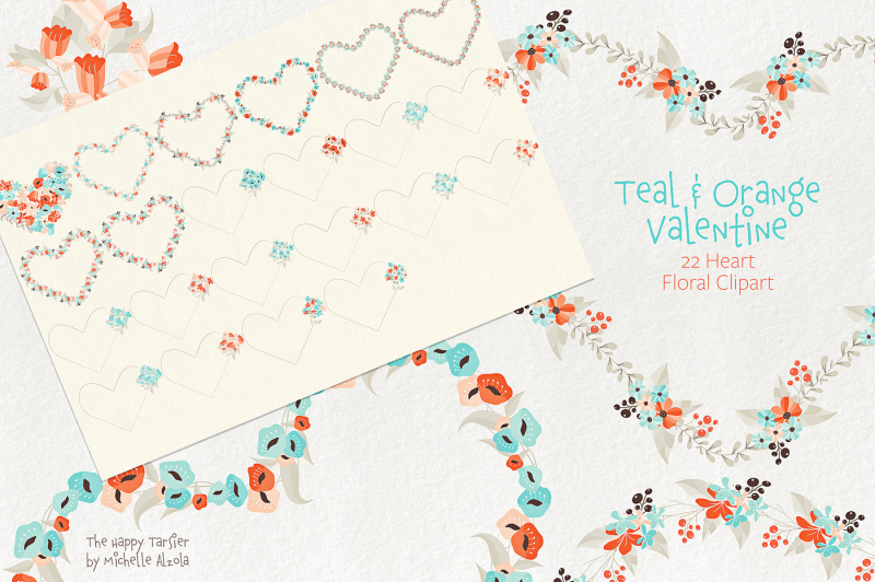 teal-and-orange-valentine-floral-clipart-vectors-seamless-pattern