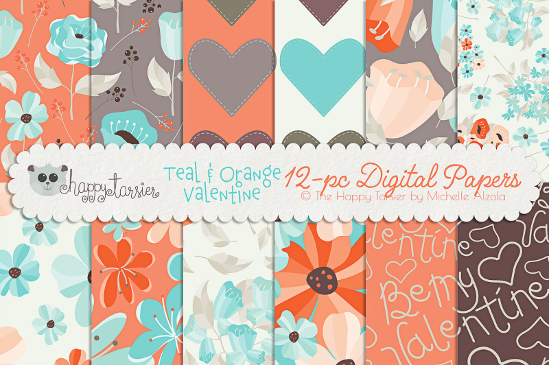 teal-and-orange-valentine-floral-clipart-vectors-seamless-pattern
