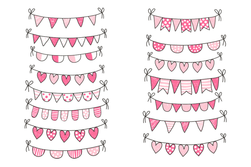 cute-valentine-doodle-buntings-clipart-set-love-heart-banner-clip-art
