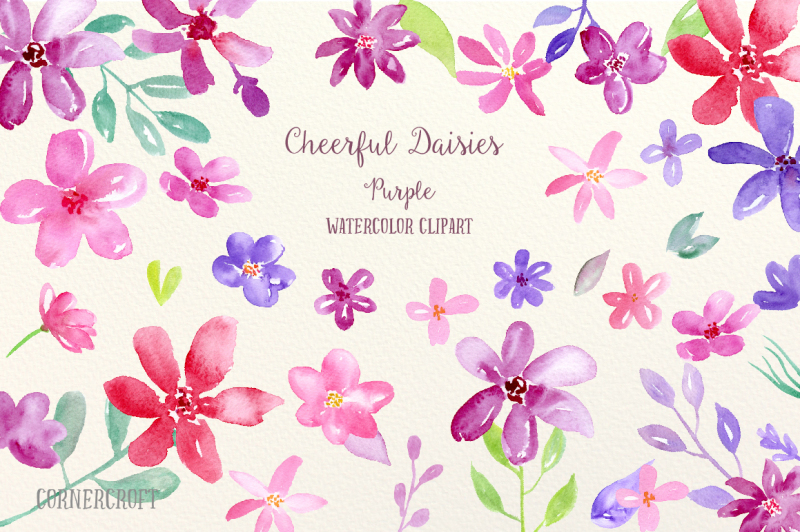 watercolor-clipart-cheerful-daisies-purple