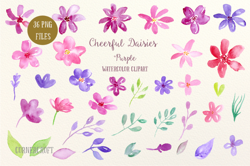 watercolor-clipart-cheerful-daisies-purple