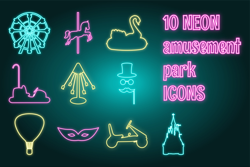 neon-amusement-park-icon-set