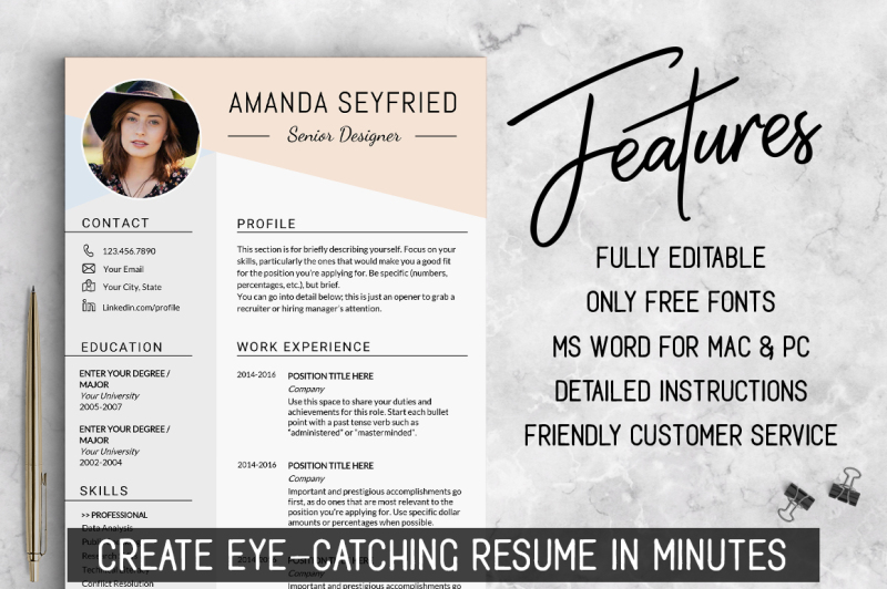 feminine-resume-template-instant-download-feminine-cv-template