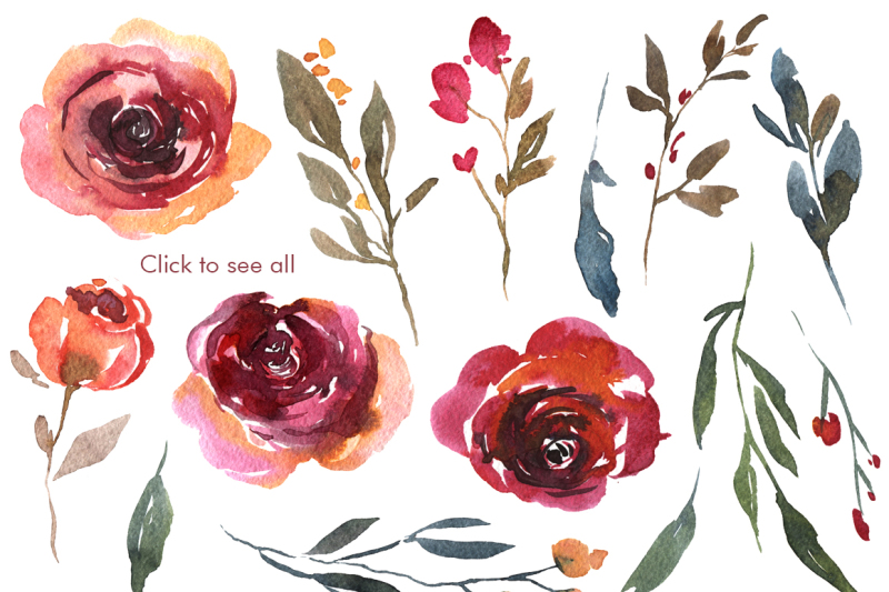 vintage-watercolor-red-vinous-roses-set