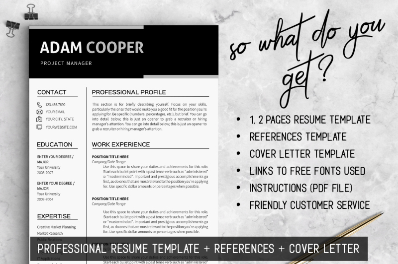 resume-template-instant-download-clean-resume-templates-professional-r