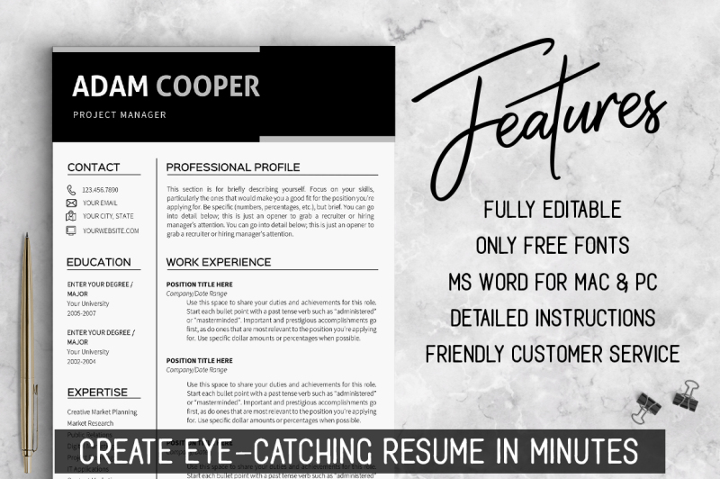 resume-template-instant-download-clean-resume-templates-professional-r