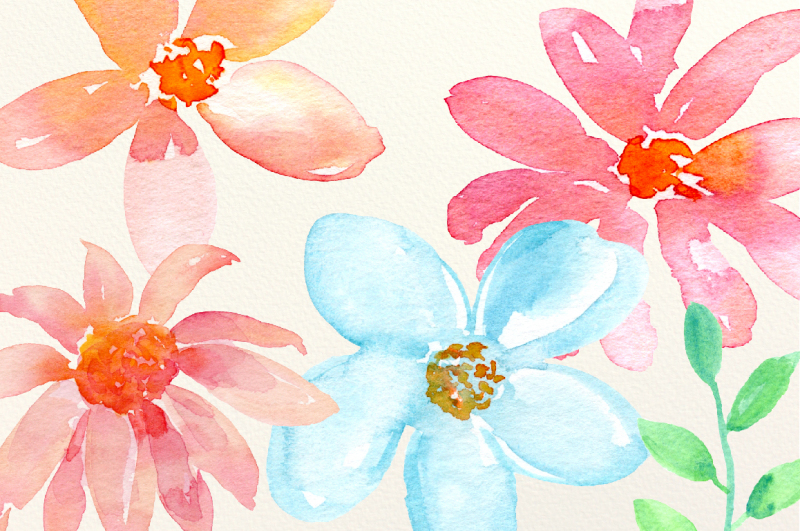 watercolor-clipart-cheerful-daisies-peach-and-mint