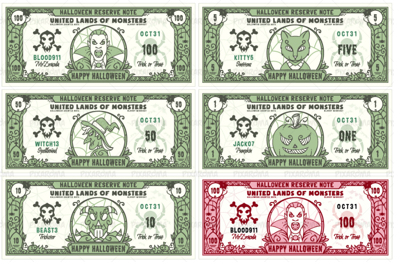 halloween-money-banknotes-vector-set