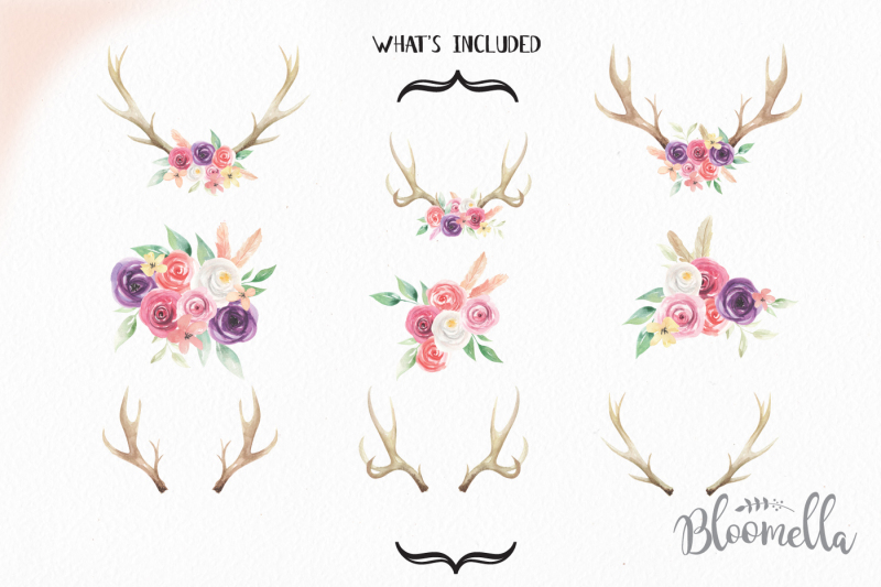 antler-flowers-watercolor-9-arrangement-bouquets-deer-florals-roses