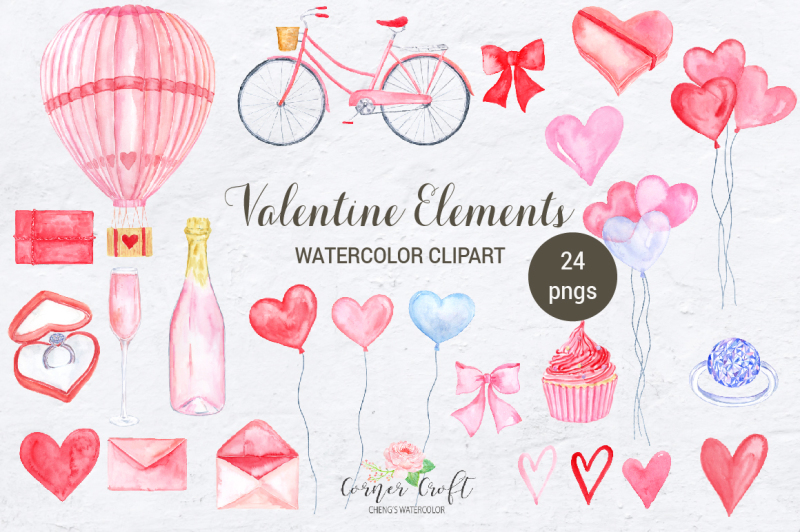 watercolor-valentine-elements
