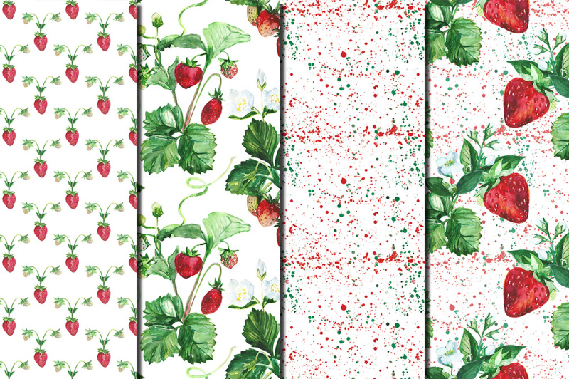 watercolor-strawberry-seamless-digital-patterns
