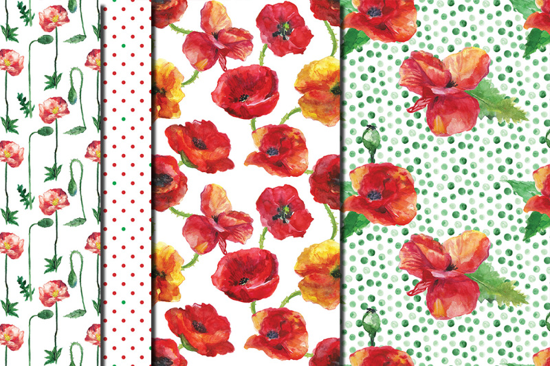 watercolor-poppies-seamless-digital-patterns