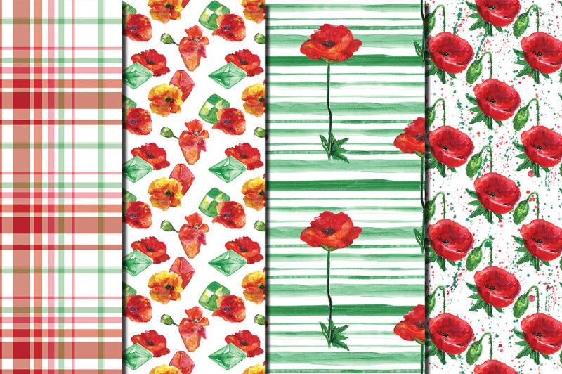 watercolor-poppies-seamless-digital-patterns