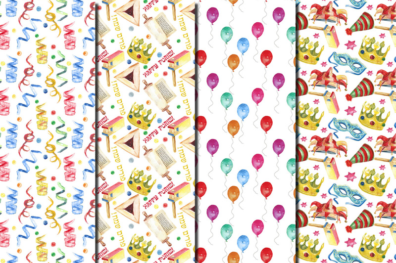 watercolor-happy-purim-seamless-patterns