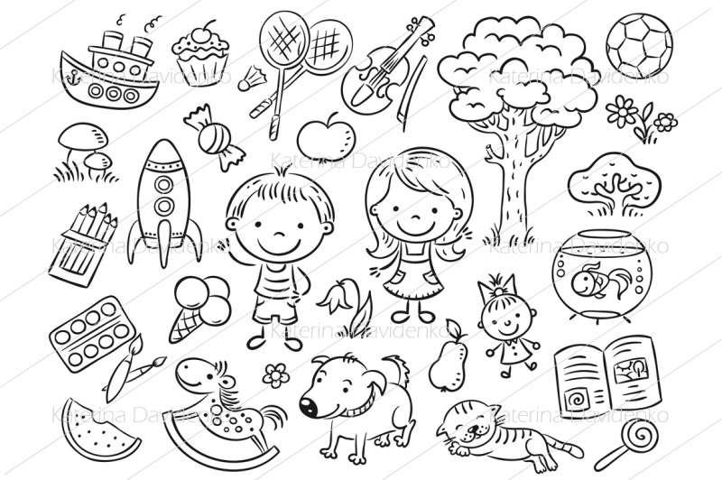 colorful-doodle-set-of-objects-from-a-child-s-life