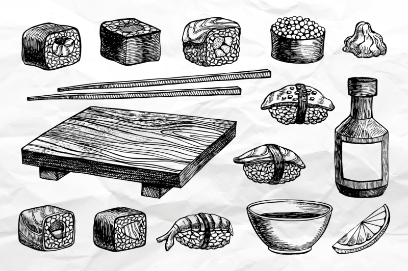 sushi-set-hand-drawn-illustrations