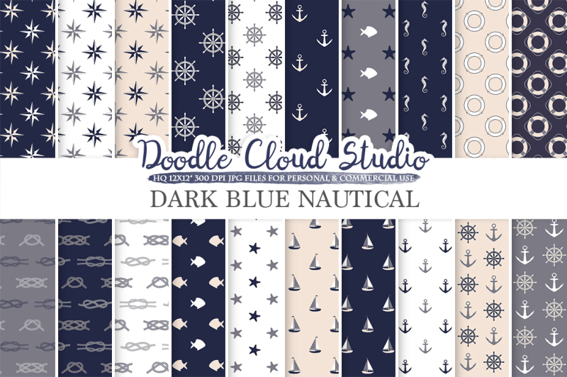 dark-navy-blue-cream-gray-nautical-digital-paper-sea-patterns