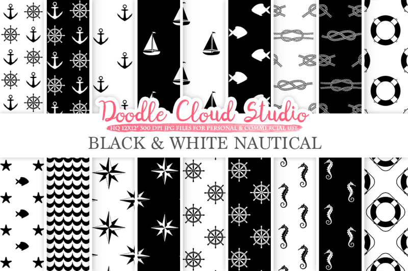 black-and-white-nautical-digital-paper