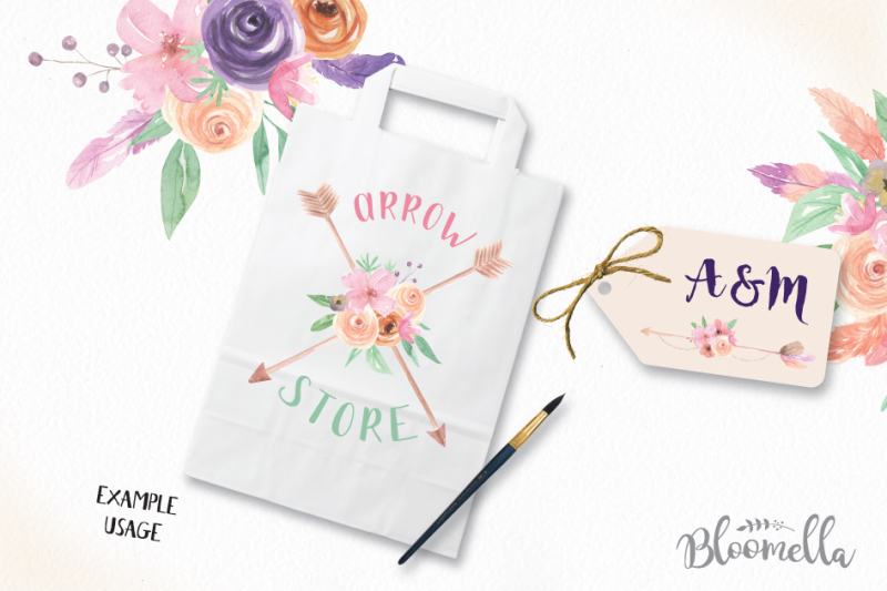 floral-arrows-watercolor-boho-flower-arrow-feathers-pink-spring-summer