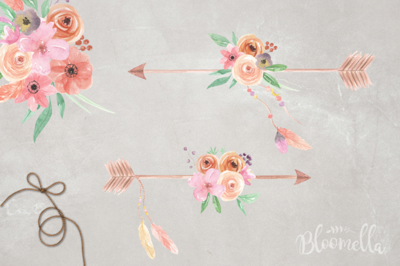 floral-arrows-watercolor-boho-flower-arrow-feathers-pink-spring-summer