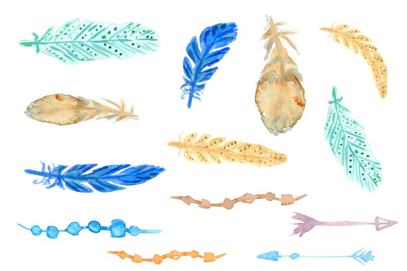 watercolor-feathers-tribal-vector-set