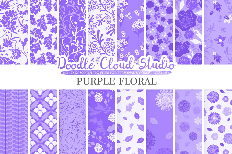 purple-floral-digital-paper-lilac-floral-patterns