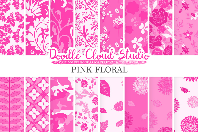 pink-floral-digital-paper-fuchsia-floral-patterns