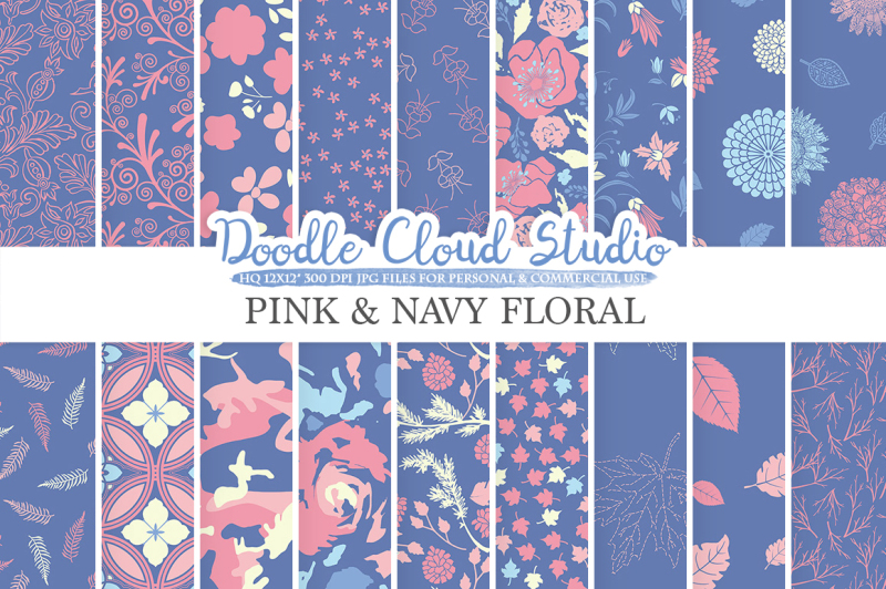 pink-and-navy-floral-digital-paper-floral-patterns