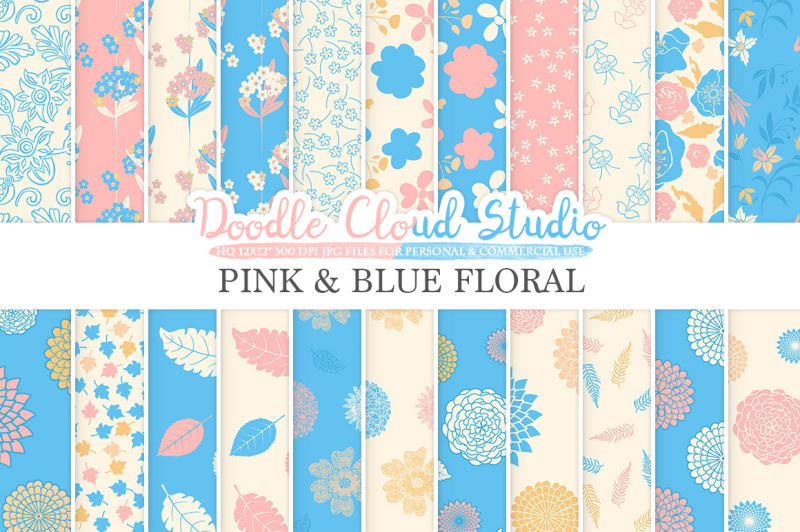 pink-and-blue-floral-digital-paper-floral-patterns