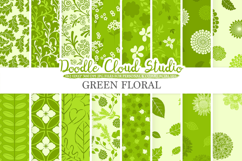 green-floral-digital-paper-green-floral-patterns