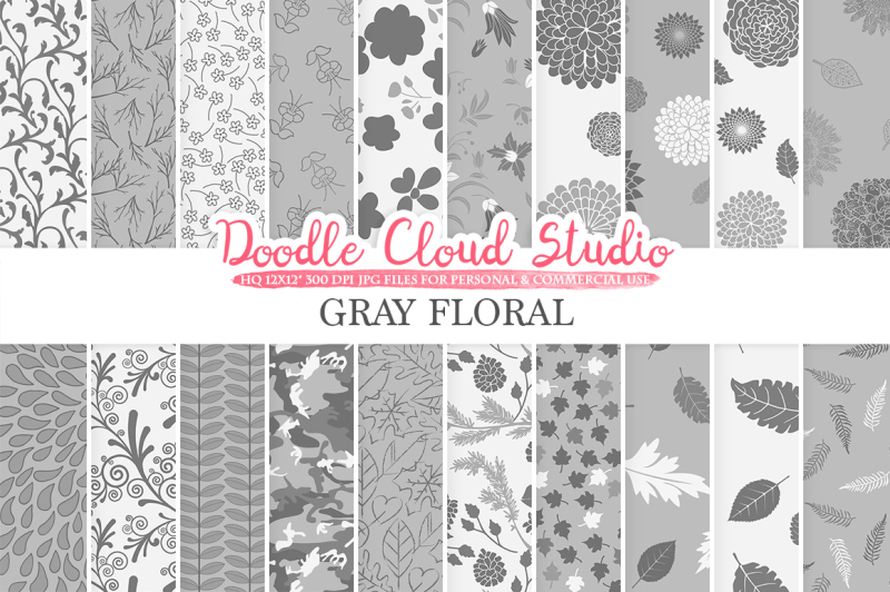 gray-floral-digital-paper-grey-floral-patterns