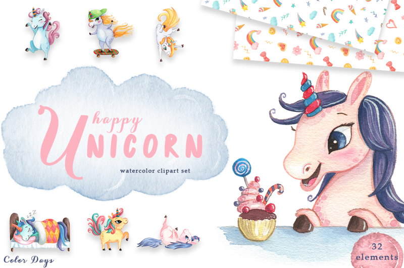 watercolor-clipart-set-happy-unicorn