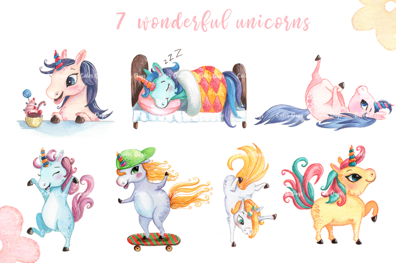 watercolor-clipart-set-happy-unicorn