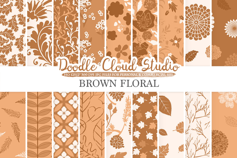 brown-floral-digital-paper-brown-floral-patterns