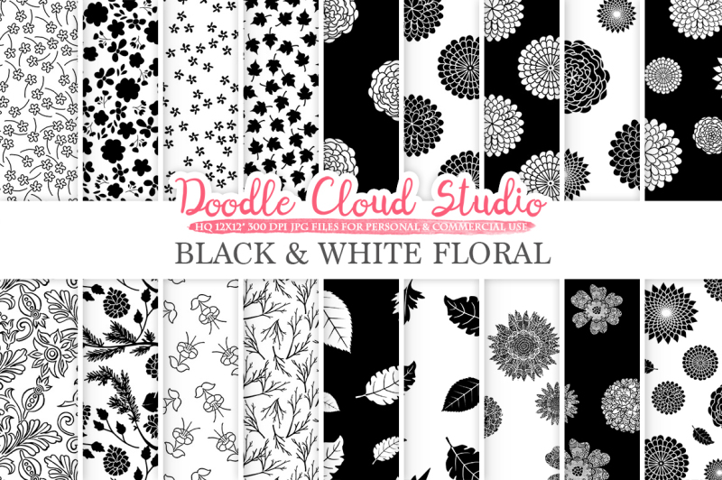 black-and-white-floral-digital-paper-floral-patterns