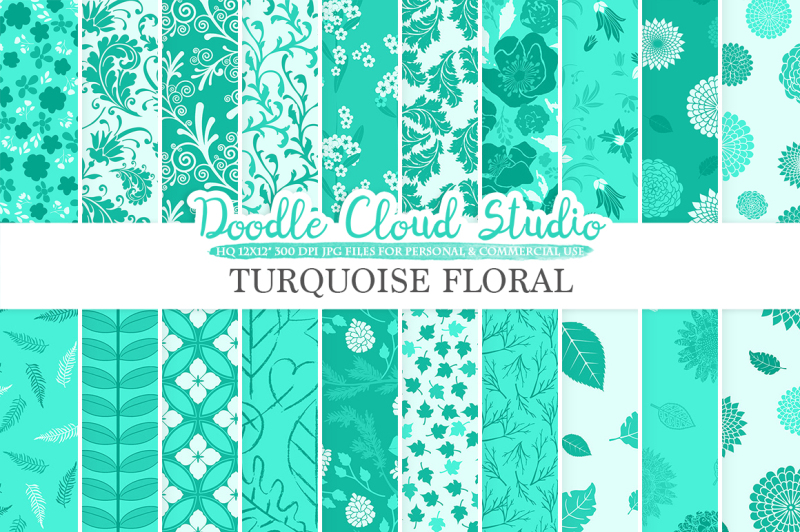 turquoise-floral-digital-paper-turquoise-floral-patterns