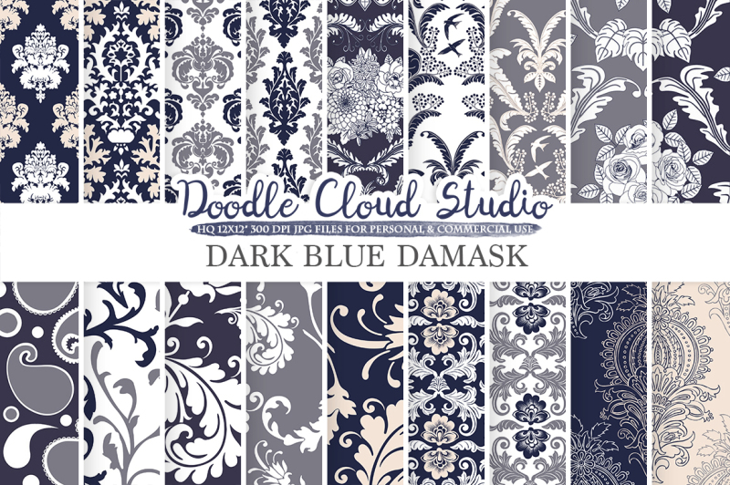 dark-blue-navy-cream-gray-damask-digital-paper-swirls-patterns