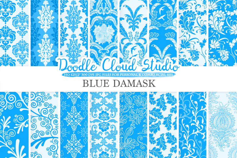 blue-damask-digital-paper-floreal-damask-swirls-patterns