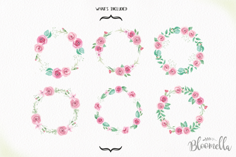 watercolor-pink-rose-wedding-wreaths-pretty-garlands-clipart