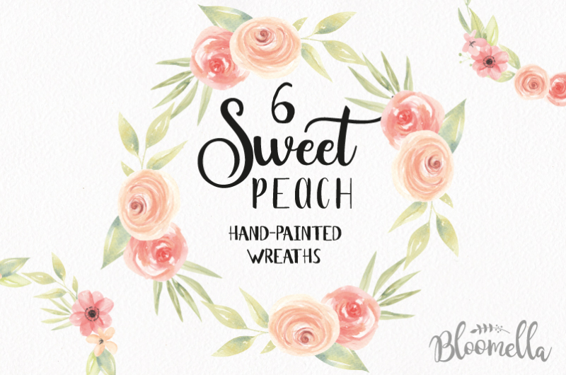 sweet-peach-watercolor-wreath-garland-wedding-cream-clipart