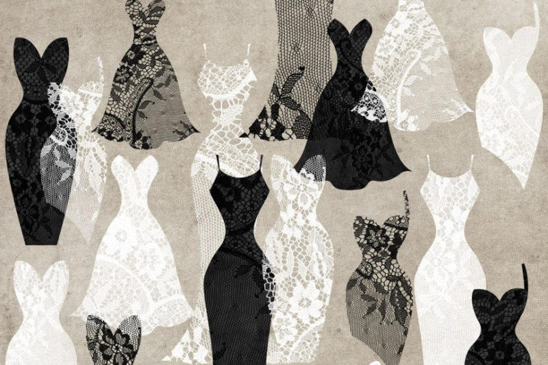 black-and-white-lace-dresses-clipart