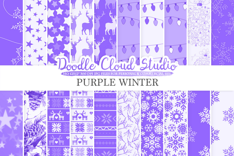 purple-winter-digital-paper-christmas-holiday-patterns