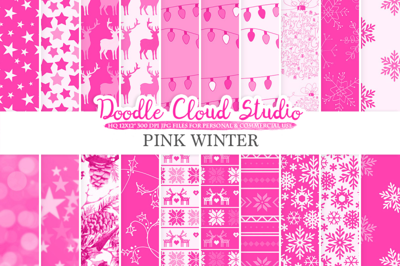 pink-winter-digital-paper-christmas-holiday-patterns