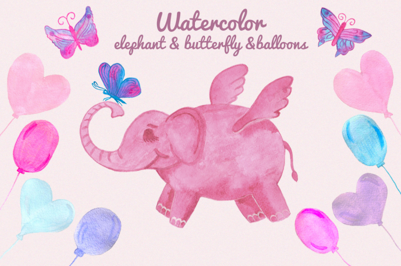 watercolor-elephant-butterflies-balloons