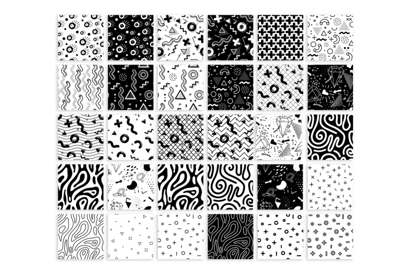 50-memphis-seamless-patterns-set