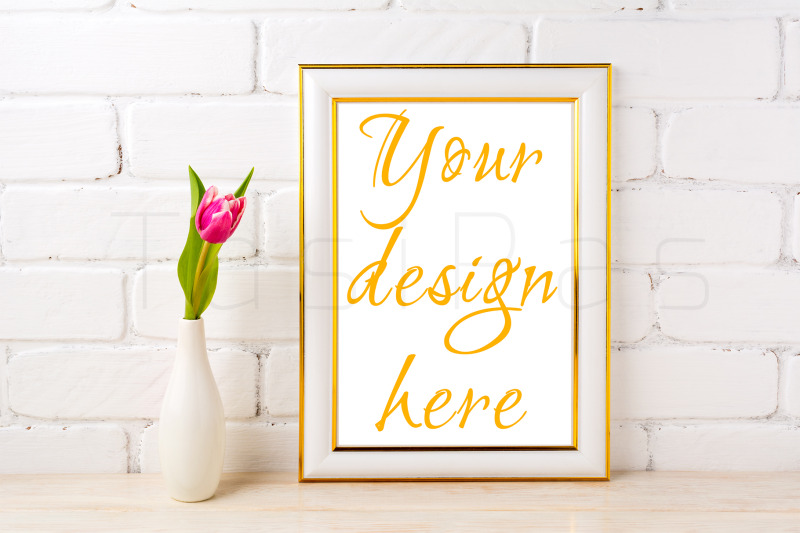gold-decorated-frame-mockup-with-rich-magenta-pink-tulip