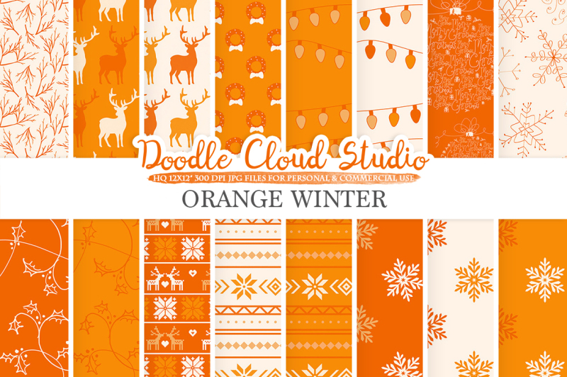 orange-winter-digital-paper-christmas-holiday-patterns