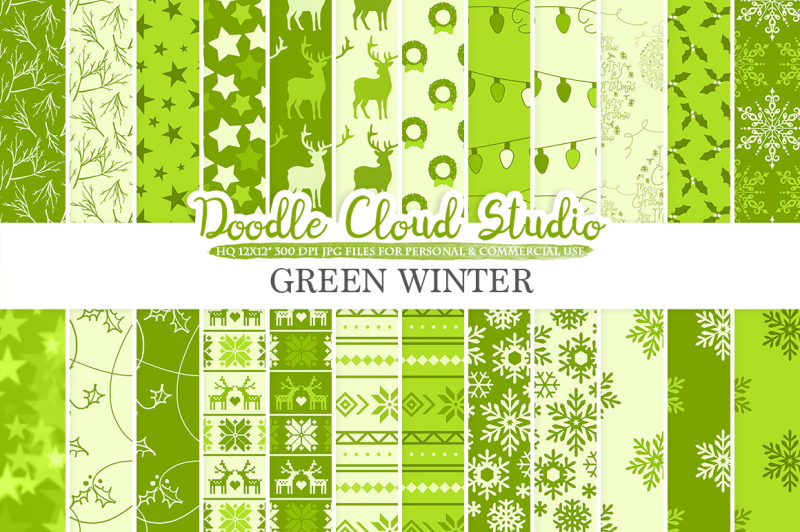 green-winter-digital-paper-christmas-holiday-patterns