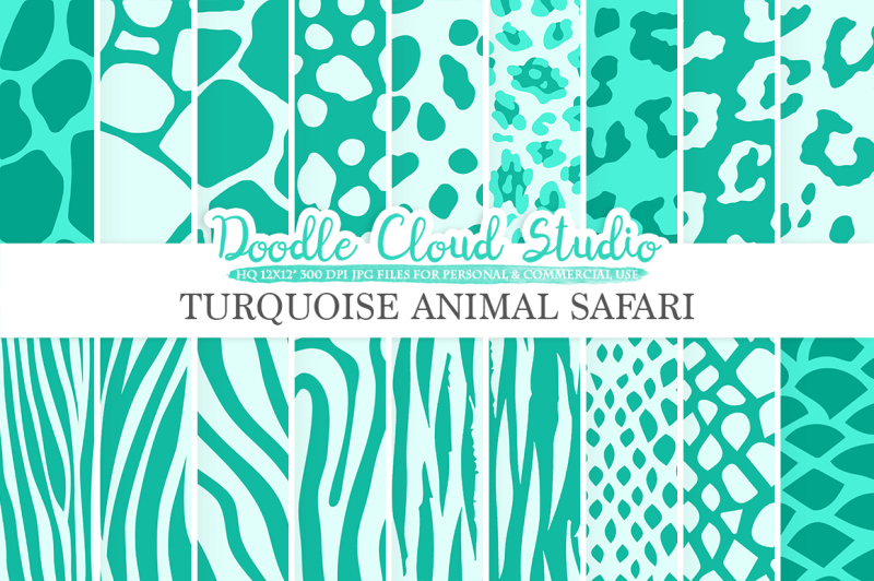turquoise-animal-safari-digital-paper-blue-hide-aqua-fur-patterns