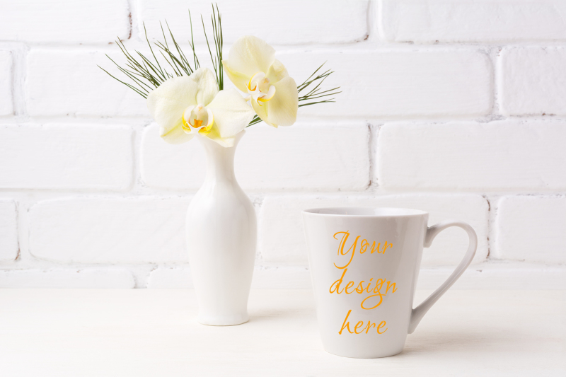 Download Download White coffee latte mug mockup with soft yellow ...